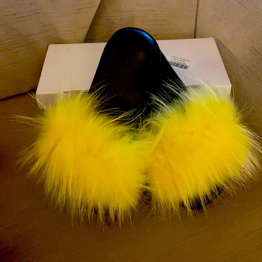 Yellow Fluffy Sandals! New!